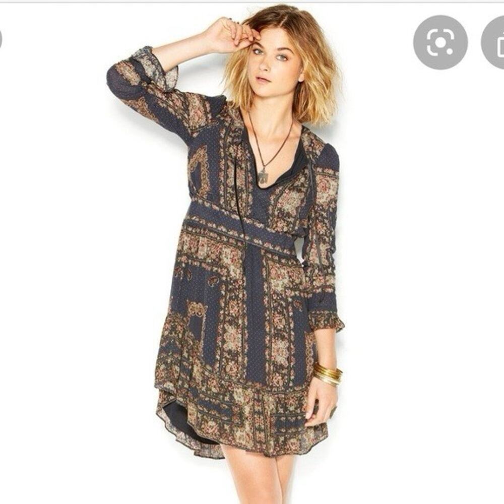 Free People Bridgette Dark Floral Mini Dress Velvet Size M Twee Dark Romantic - Picture 1 of 9